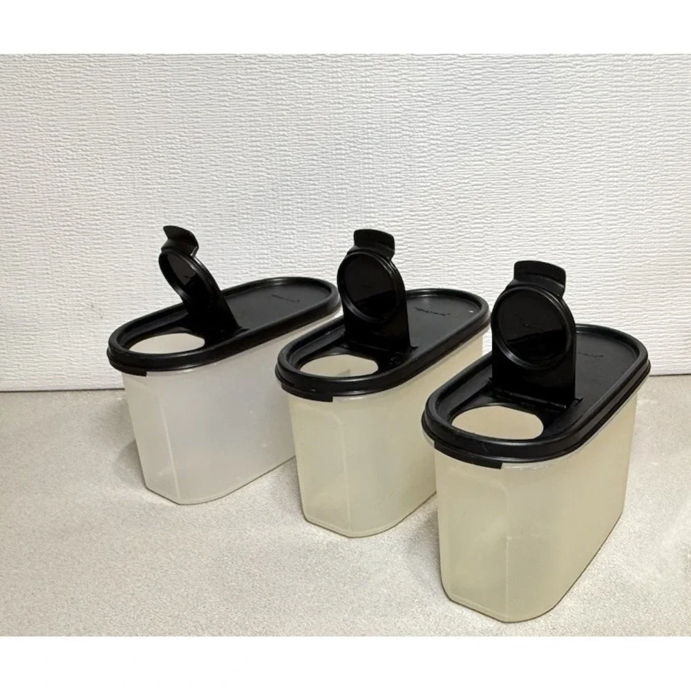 Tupperware Modular‎ Mates Oval Set Of 3 Black Lids 4 3/4 Cups 7x3.5x4.5